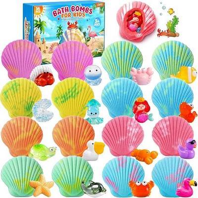 Bath Bombs for Kids with Toys Inside, 16 Pack Shell Kids Bath Bombs with Surprise Inside Gift Set for Boys Girls, Bubble Fizzy Bath Bomb with Bath Toys