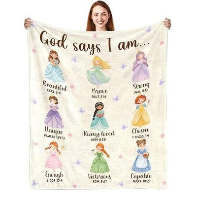 Christian Gifts for Girl, God Says I Am Princess Blanket 40"x50", Inspirational Religious Birthday Gifts for Girls Princess Lover Bible Verse Blanket, Flannel, Soft and Cozy