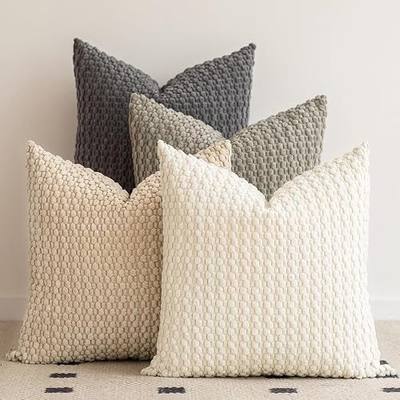 LANANAS Corduroy Throw Pillow Covers 20 x 20 Inch Set of 4, Warm Neutrals | Corduroy raised texture, cream beige light grey charcoal, couch sofa bed living room decor, farmhouse boho modern style
