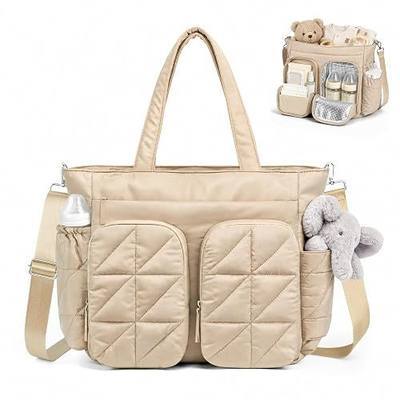 TOPEAST Diaper Bag Tote, Quilted Puffer Baby Bag with Insulated Pockets, Lightweight Hospital Bag for Mom & Dad, Travel, Work