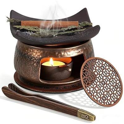 Ceramic Herb Burner Kit, 1250°C High-Fired Aromatherapy Burner Set | Japanese-Inspired, 6-Piece, With Tea Light Holder & Roof Tile, For Herbs, Meditation, Yoga, Relaxation, Home Decor Gift