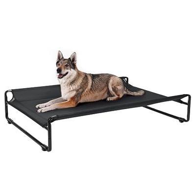 Veehoo Outdoor Elevated Dog Bed, Cooling Raised Dog Beds for Large Dogs | Washable Dog Cot with Headrest Sides, Non-Skid Feet, Breathable Mesh, Cooling Pet Hammock for Indoor or Camping, 47", Black