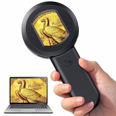 Hayve 2inch Digital Magnifying Glass 100X Coin Magnifier with Lights | White & Purple Lights,Windows Compatible,32GB Card
