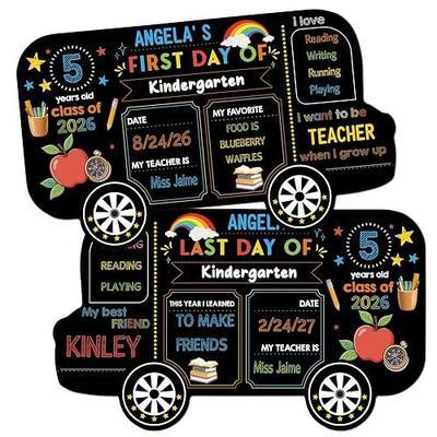 First and Last Day of School Board, Double Sided Reusable Photo Prop Sign for Kids Kindergarten Preschool, Back to School Memories Chalkboard (Car Shape)
