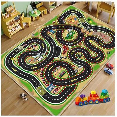 Kids Play Rug Road Carpet for Playroom, Car Race Track Rug Play Mat for Boys Girls, Non-Slip Kids Educational Area Traffic Road Map Floor Mat for Bedroom Kid Room Nursery Classroom 31"x47"