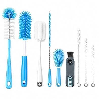 Bottle Brush Set - Water Bottle Cleaner & Straw Cleaner Brush | 9 Pack BPA-Free Kit with Anti-Rust Stainless Core, 3 in 1 Cup Lid Gap Brush for Tall Decanter, Flask (Bottle Brushes Set(9 Piece))