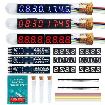 Lonely Binary MAX7219 Vintage Tube LED Clock Kit for ESP32 & Arduino | 3 pre-soldered 8-digit + 6 DIY 4-digit modules; red & blue, decimal/clock; glass tubes; 3-wire SPI 5V; Pico, STM32
