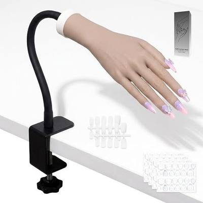 Nail Practice Hand for Acrylic Nails with Adjustable Stand, Flexible Bendable Mannequin Hand for Nail Art Training, Reusable Fake Hand for Gel Nails,Nail Artists & Beginner Nail Tech Practice
