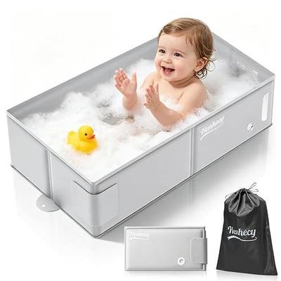 Collapsible Baby Bathtub, Travel Bathtub for Toddler, Portable Foldable Tub for Kids, with Drain Plug, Non-Slip Base, No Assembly Required, Fits Ages 6M+(Waterproof Storage Bag Included)