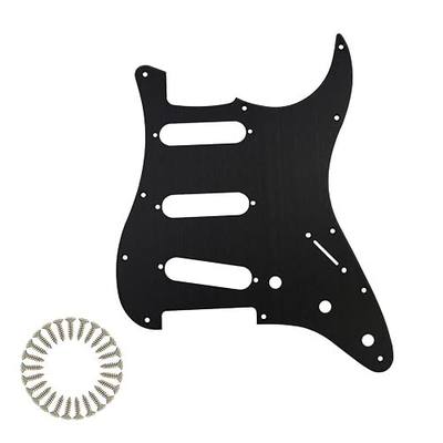 11-Hole SSS Anodized Aluminum Metal Guitar Pickguard, Modern ST/Strat Style Scratch Plate, Replacement Pick Guard for USA/Mexico Made Stratocaster Electric Guitar, with Mounting Screws, Black