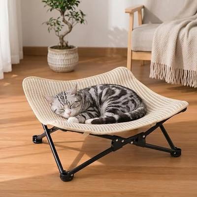 Elevated Cat Bed, Foldable Cat Hammock with Sisal Surface | breathable mesh, scratch resistant, natural sisal, steel frame, easy storage, portable, indoor / outdoor, all cats