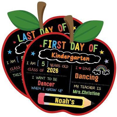 First and Last Day of School Board, Double Sided Reusable Photo Prop Sign for Kids Kindergarten Preschool, Back to School Memories Chalkboard (Apple Shape)