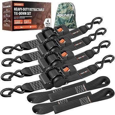 Retractable Ratchet Straps - Extra Wide 2 Inch x 10 Feet, 4 Pack, Heavy Duty Handle-Press Auto Self Retracting Tie Down Straps, 3000 lb Break Strength for Truck, Trailer, Cargo - Black