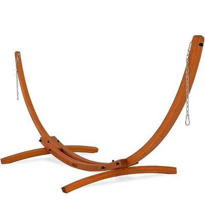Lazy Daze Hammocks 12 FT Outdoor Arc Wood Hammock Stand, 2 Person Hard Pine Wood Hammock Stand with Carabiners and Chains for Outdoor Patio Garden Yard Poolside Deck, 400lb Capacity, Brown