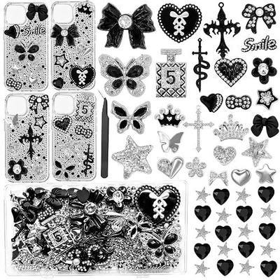 Black Junk Case Charms Punk Snake Cross Charm for Phone Case Decorating Kit | 3D Silver Rhinestone Junk Case, Heart Star Cell Phone Junk Charms, Flatback Rhinestone, Customizing DIY Craft Accessories