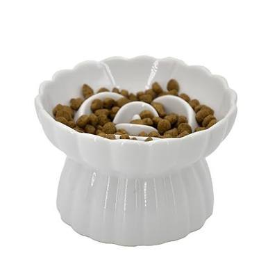 4-in-1 Ceramic Cat Slow Feeder with Lick Mat, Raised Slow Feeder Cat Bowl, Cat Licking Pad with Suction Cups, Anti Vomiting and Whisker Friendly, Non-Toxic