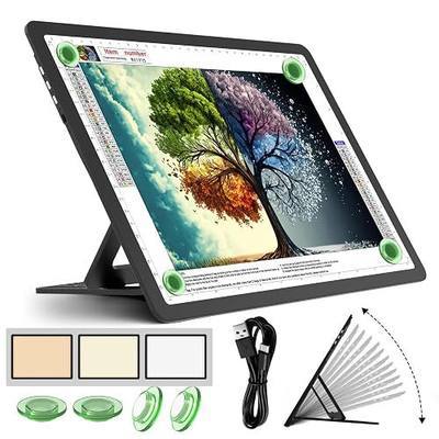LEACUBER Rechargeable A4 Light Pad with Stand, Super Bright Magnetic Tracing Light Box with Side Buttons, Diamond Art Light Board for Diamond Painting, Light Table for Sketching, Weeding Vinyl Black