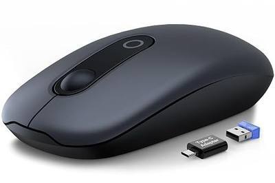 Wireless Mouse for Laptop, 2.4GHz Slim Compact & Portable Computer Mouse with USB-C Adapter, Cordless Office Mice with 3 Level DPI, Quiet Silent Optical Mice for PC Notebook Mac - M41 (Space Gray)