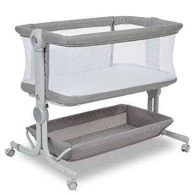 Garvee 3-in-1 Portable Bedside Bassinet for Baby, Adjustable Height Crib with Wheels, Storage Basket, Breathable Mesh, Anti-Reflux Incline, Easy Assembly