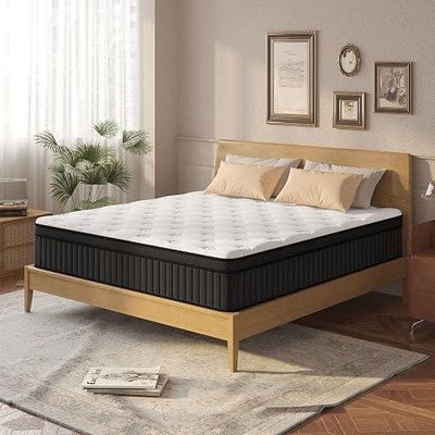 CRYREINA Queen Mattress, Mattress Queen Size 14 Inch in a Box, Hybrid Queen Size Mattresses Medium Firm Support for Pressure Relief, Breathable & Durable