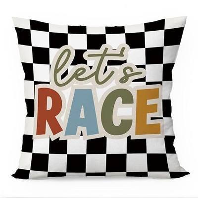 Race Car Room Decor for Boys Pillow Covers 18x18, Black Checkered Let's Race Checkered Decorative Throw Pillow Covers Pillowcases Decorations for Boys Nursery Room Bedroom Playroom Decor