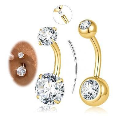 Belly Button Ring Gold Silver, 14G Navel Piercing Hypoallergenic Surgical Steel Belly Button Rings for Women Men Internally Threaded Small Navel Rings with CZ 8mm 10mm Short Navel Jewelry