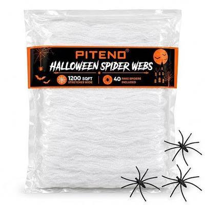 Piteno® 1200 sqft Spider Webs Halloween Decorations with 40 Fake Spiders, Stretchable Halloween Spider Webs for Indoor Outdoor Haunted House Yard Porch Party Decor (White)