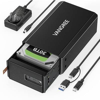VANGREE Dual Bay RAID Hard Drive Enclosure for 2.5"/3.5" SATA HDD/SSD, Aluminum Tool-Free Enclosure with Cooling Fan, USB A/C 3.0, 5Gbps Speed, 4 RAID Modes, 48W Power Adapter
