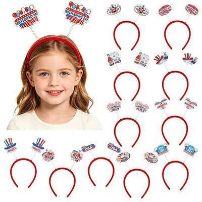 12PCS 4th of July Decorations, 4th of July Headbands Accessories, Patriotic Red White Blue USA Headband for Independence Day 4th of July Party Favors