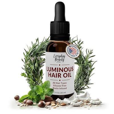Luminous Hair Oil - Biotin Infused Rosemary & Mint Hair Oil for Dry, Damaged Hair, Frizz Control, Healthy-Looking Scalp & Brilliant Shine - 1 Fl Oz