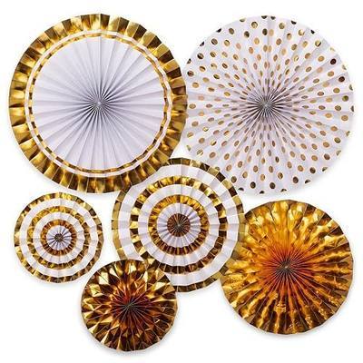 Rainbow Moments Gold Honeycomb Paper Fans, 6 Pack Hanging Party Decorations | Golden Age Set: 8, 12 & 18 Inch (2 Each) for Birthday, Wedding & Baby Shower. Reusable Ceiling Decor, Easy Assembly