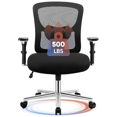 DUMOS Big and Tall Office Desk Chair with Lumbar Support, 500lbs Heavy Duty Mesh Ergonomic Computer Chair with 4D Armrest and Wide Comfy Seat, Swivel Wheels for Adult, Black
