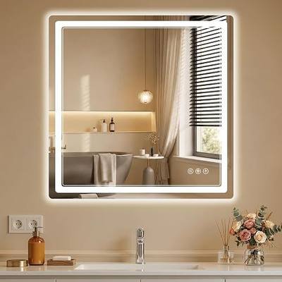 BEAUTYPEAK 30"x30" LED Bathroom Mirror with Lights, Backlit + Front Lit, Anti-Fog, Lighted Bathroom Mirror for Wall, HD Shatterproof Tempered Glass, Dimmable, Memory Function (Horizontal/Vertical)