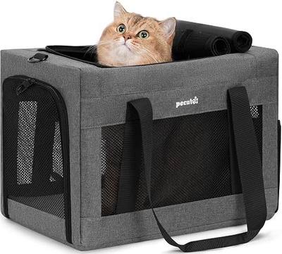 Pecute Cat Carrier, Portable Travel Dog Carrier with Stable Structure, Grey | Larger Space, 360° Ventilation & Comfort, Escape-Proof, for Travel / Car Trips / Vet Visits, Fits Cats up to 11 lbs