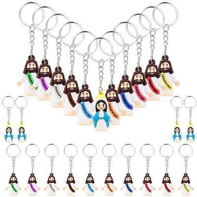 ACOCO 25 Pcs Little Jesus Keychain with 5 Virgin Mary Keychains | Jesus Loves You Figurine Keychain Bulk for Religious Party Favors, Baptism, Church Events, Sunday School