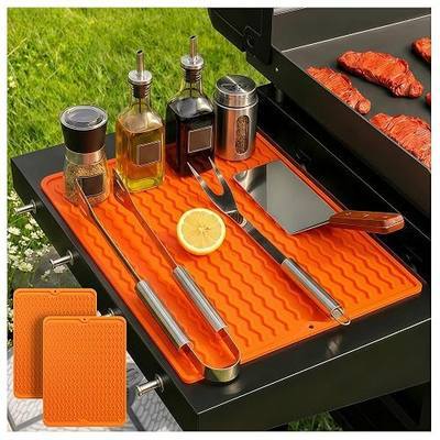 2 Pack Caketime Silicone Grill Mats Compatible with All Griddle Types Flat Top Accessories Kitchen Countertop Outdoor Patio Tools Summer Camping Lawn Gadgets Father Dad Chef Men Gifts(Orange)
