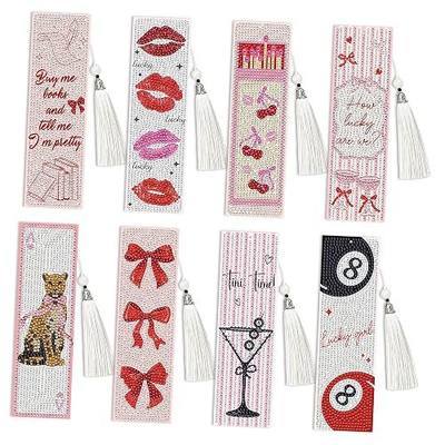 Y2K Coquette Diamond Art Bookmarks, 8 Pcs Pink Bow Leopard Diamond Painting Bookmark Kits for Adults Lucky 8 Ball Design, DIY Girly Aesthetic Book Marks with Tassels for Reading Lover Gifts