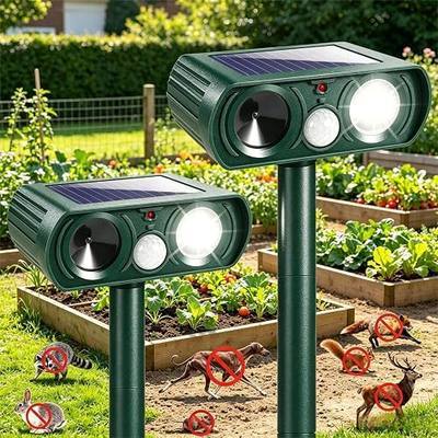 2026 Sonic Fortress Pro Deer Repellent Devices,2 Pcs Solar Animal Repellent Ultrasonic Outdoor for Squirrel Rabbit Skunk Racoon Cat Strobe Light,IP65 Waterproof Motion Sensor Animal Repeller for Yard