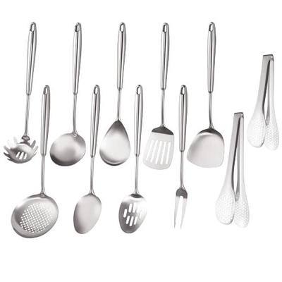 18/10 Stainlss Steel Kitchen Utensils Set, 11 Pcs Long Stainless Steel Cooking Utensils Set, Metal Cooking Utensils Set with Spatula, Spoon, Ladle, Skimmer, Dishwasher Safe