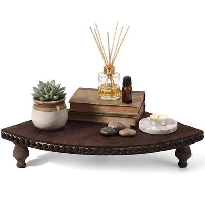 Amyhill Wood Corner Counter Shelf Corner Riser for Kitchen Counter Rustic Bathroom Countertop Organizer Decorative Tray Riser Pedestal Stand with Removable Feet for Kitchen Bar, 11.81 Inch (Brown)