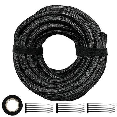 Braided Wire Loom Tubing, 25FT 1/2Inch Self-Wrapping Cable Sleeve | Cable Sleeves Cord Management, Flexible Cable Management Sleeve, Cold and Heat-Resistant, for Automotive Engine, Home Theater