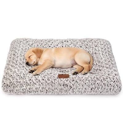 Dog Bed Crate Pad - Rosette Pattern White Velvet Pet Bed Anti-Slip Comfy Kennel Pad for Crates Rosette Brown S