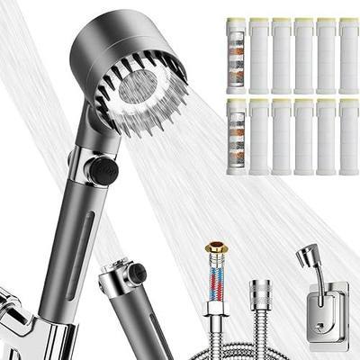 Ion High Pressure Filtered Shower Head with Handheld & Hose for Hard Water | 12 Filters Water Softener for Dry Skin & Hair, 4 Spray Modes, Pause Switch, Scalp Massager, 75" Hose, 2 Bracket | Kids & Pets