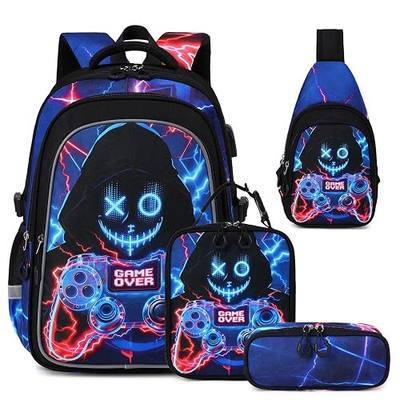 Jafeton Kids Backpack for Boys,3D Reflective Gaming School Backpack with Sling Bag, Insulated Lunch Bag, Boys Backpack for Elementary Middle School Students, Gamer Bookbag for Kids Ages 3-12 (Game)