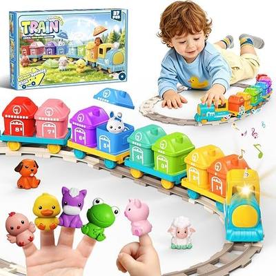 Train Set Toy for Toddlers 1-3 Montessori Learning Matching & Sorting Toys | Electric Train with Farm Animals Finger Puppets, Christmas Birthday Gift for Boys Girls 1 2 3 Year Old
