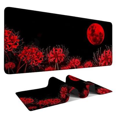 Red Spider Lily Extended Gaming Mouse Pad 35.4x15.7Inch Large Desk Mat Anti-Slip Rubber Base & Durable Stitched Edges for Gamers Smooth Mouse Writing Surface for Desk Office/Home