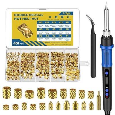 Vibit 451 Pcs Threaded Inserts Set, Soldering Iron Kit 100W for 3D Printing | 100 W Digital Heat Insert Tool, 451 Pcs Brass Threaded Inserts for Plastic, M2 M2.5 M3 M4 M5 M6 Heat Set