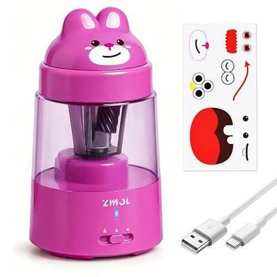 ZMOL Pink Bunny Electric Pencil Sharpener, 6-8mm, Rechargeable, Stickers | Fast Sharpening, Auto Stop,3 Modes for No.2 and Colored Pencils, Quick Charge,Kids Gift, for Home/Classroom/School/Art Studio