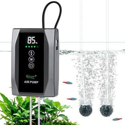 hygger Battery Powered Aquarium Air Pump up to 100 Gal with Digital Display, Quiet Fish Tank Aerator & Bubbler, USB Rechargeable Portable with Adjustable Flow for Aquarium, Bait Bucket & Emergency