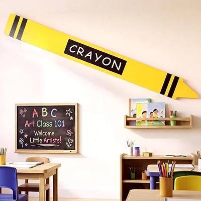 Nuanchu 31.5 Inch Giant Crayon Art Classroom Decor, Wooden Wall Art Party Back to School Decorations Jumbo Crayon Props, First Day of School Playroom Preschool Kindergarten Decor(Yellow)
